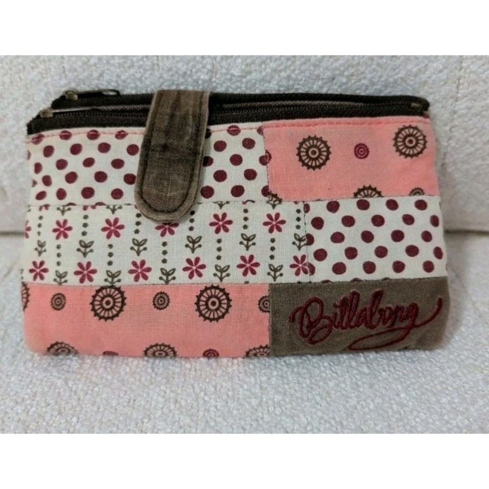 Y2K Billabong Patchwork‎ Canvas Wallet Pink Brown Vintage Girls Womens Floral